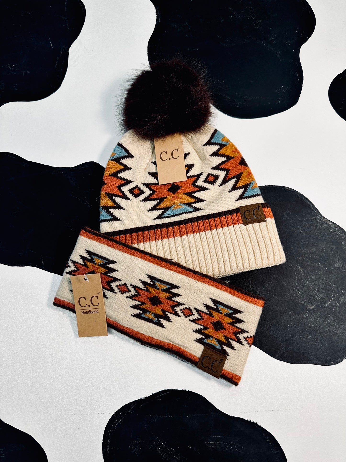 Burnt orange/ cream beige beanie π