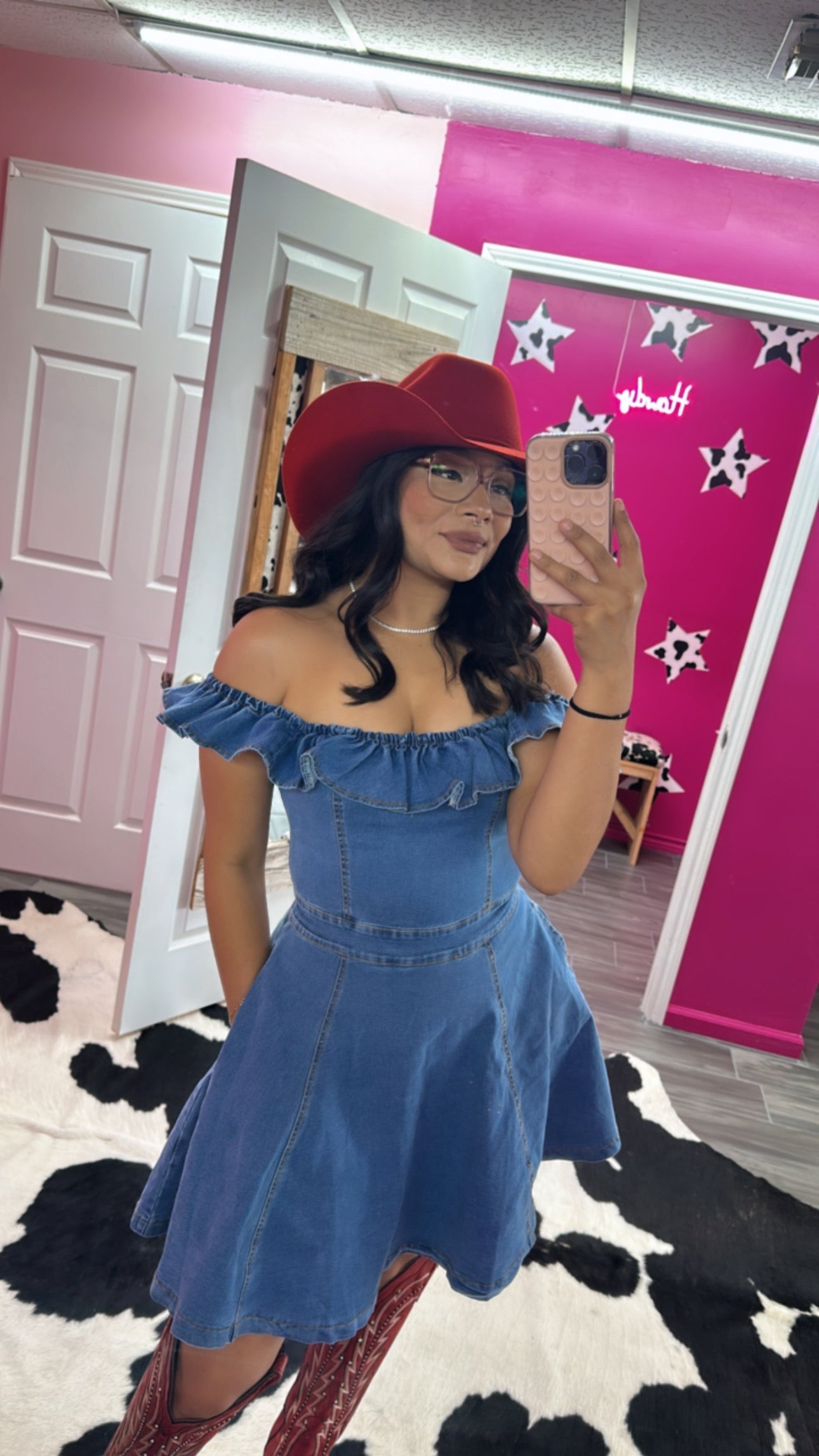Ruffle sleeve denim pocket dress