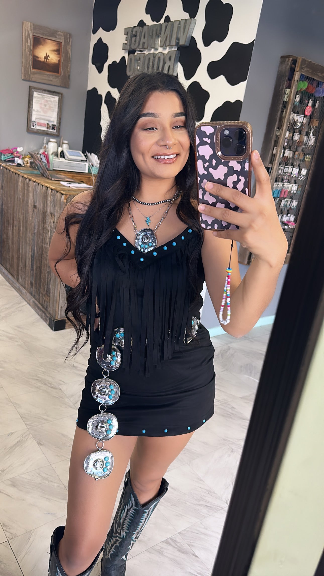 Fringe turquoise suede dress 👗
