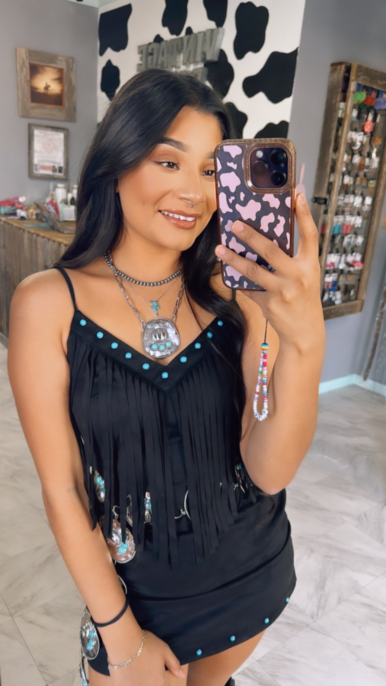 Fringe turquoise suede dress 👗