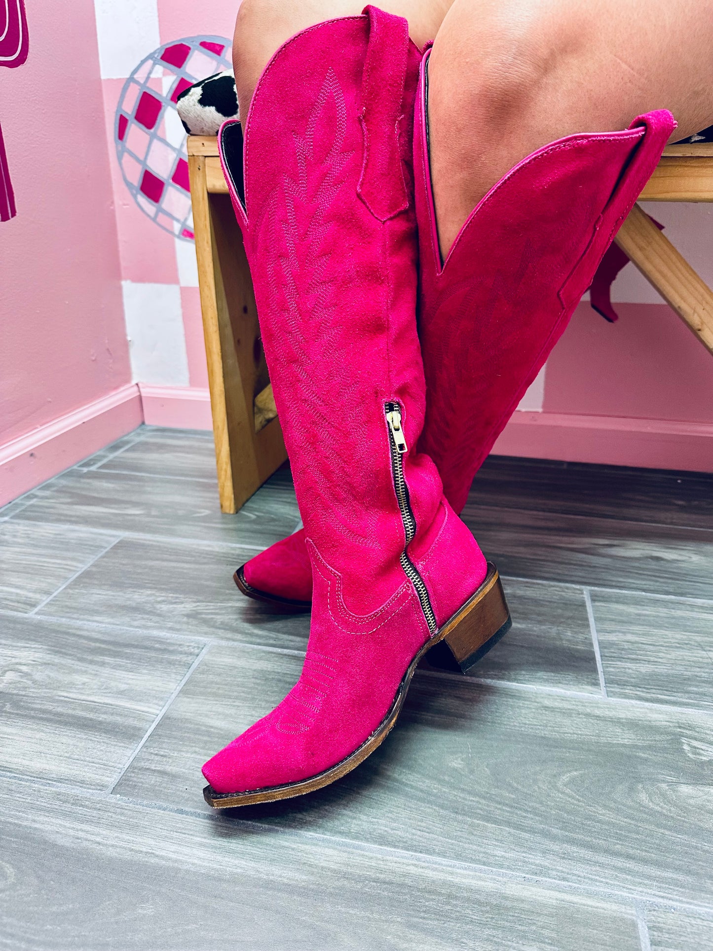 Hot pink suede boots