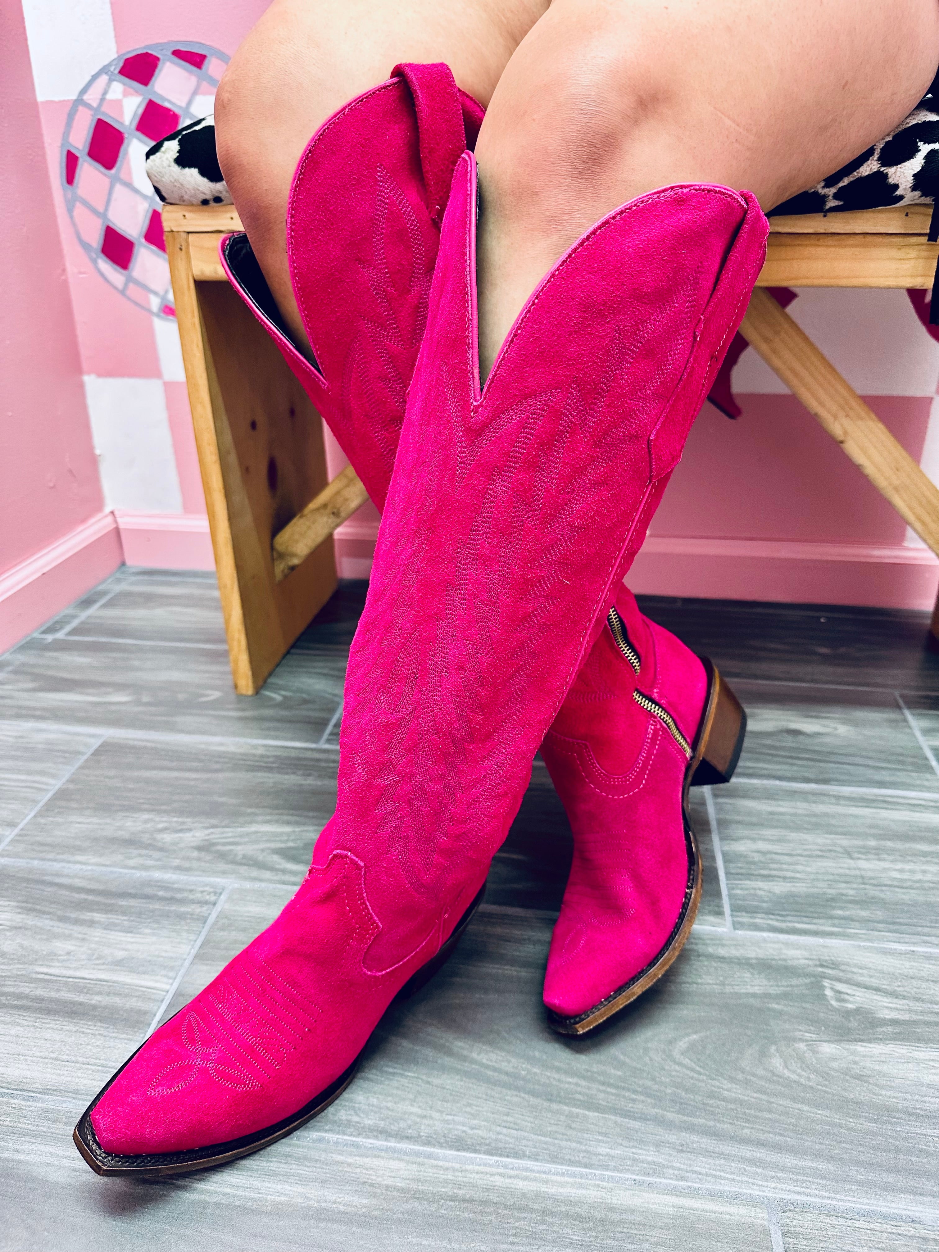 Hot pink suede boots Vintage Rodeo Boutique