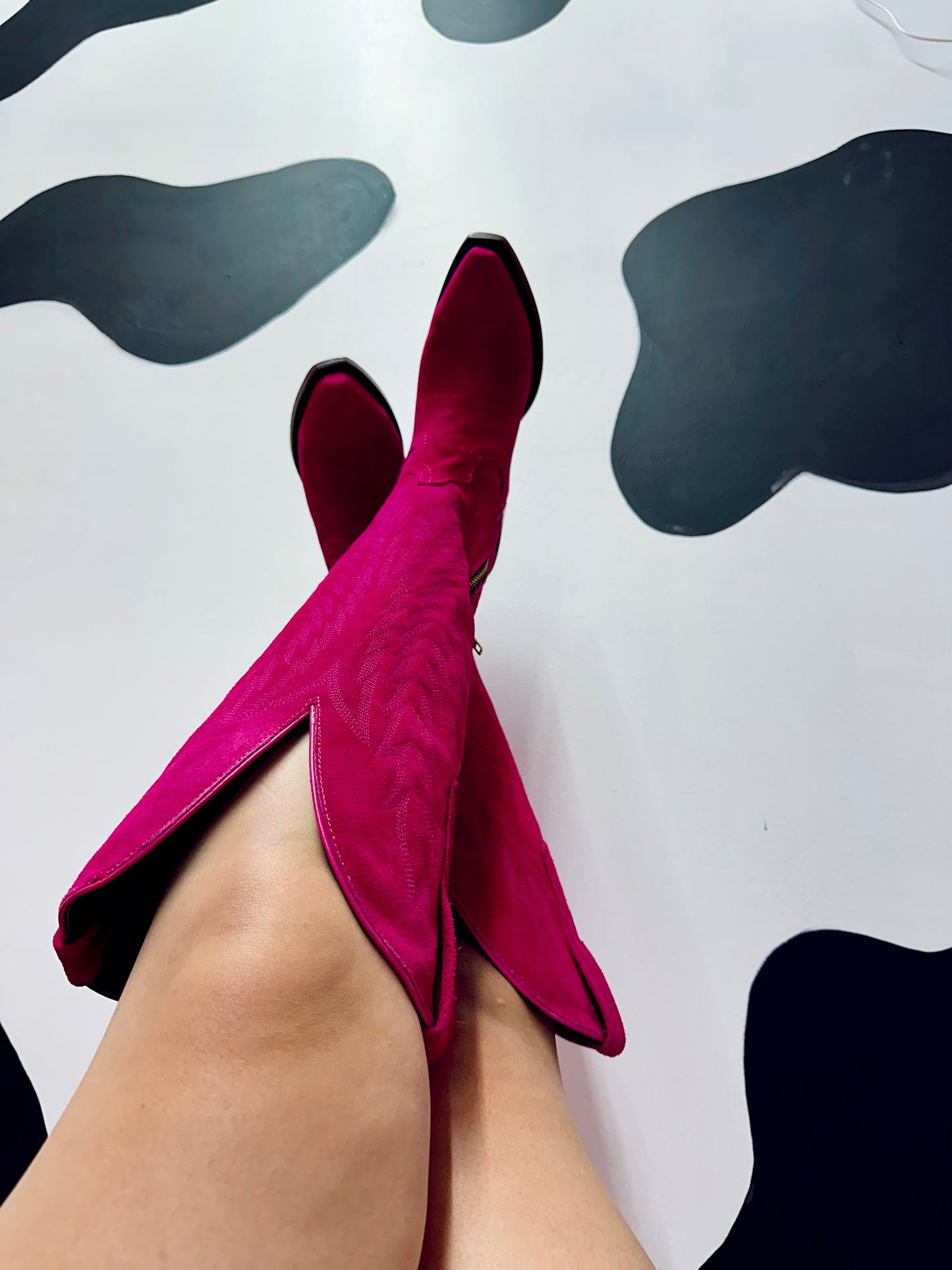 Hot pink suede boots