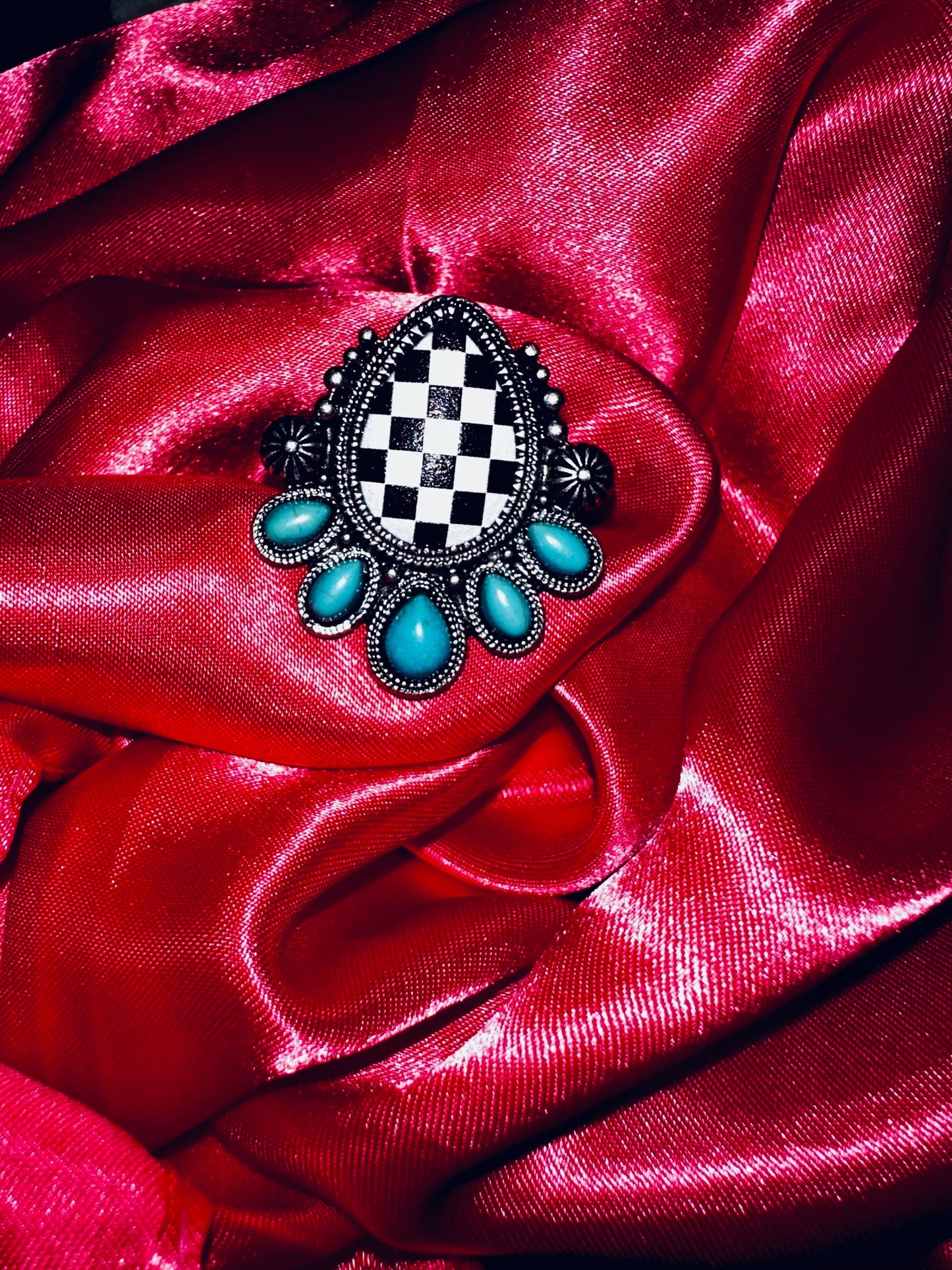 Checkered turquoise ring