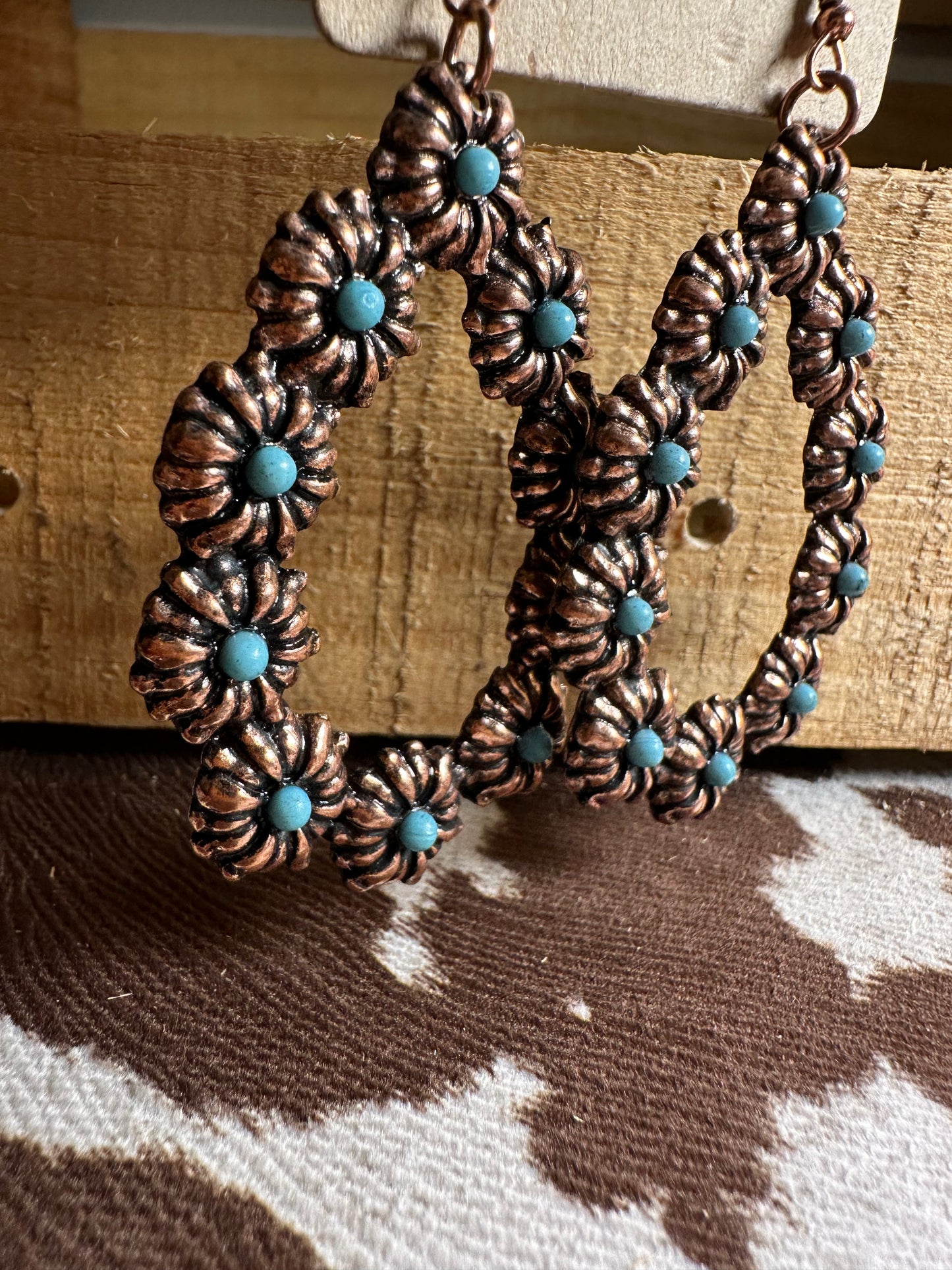 Copper turquoise flower drop