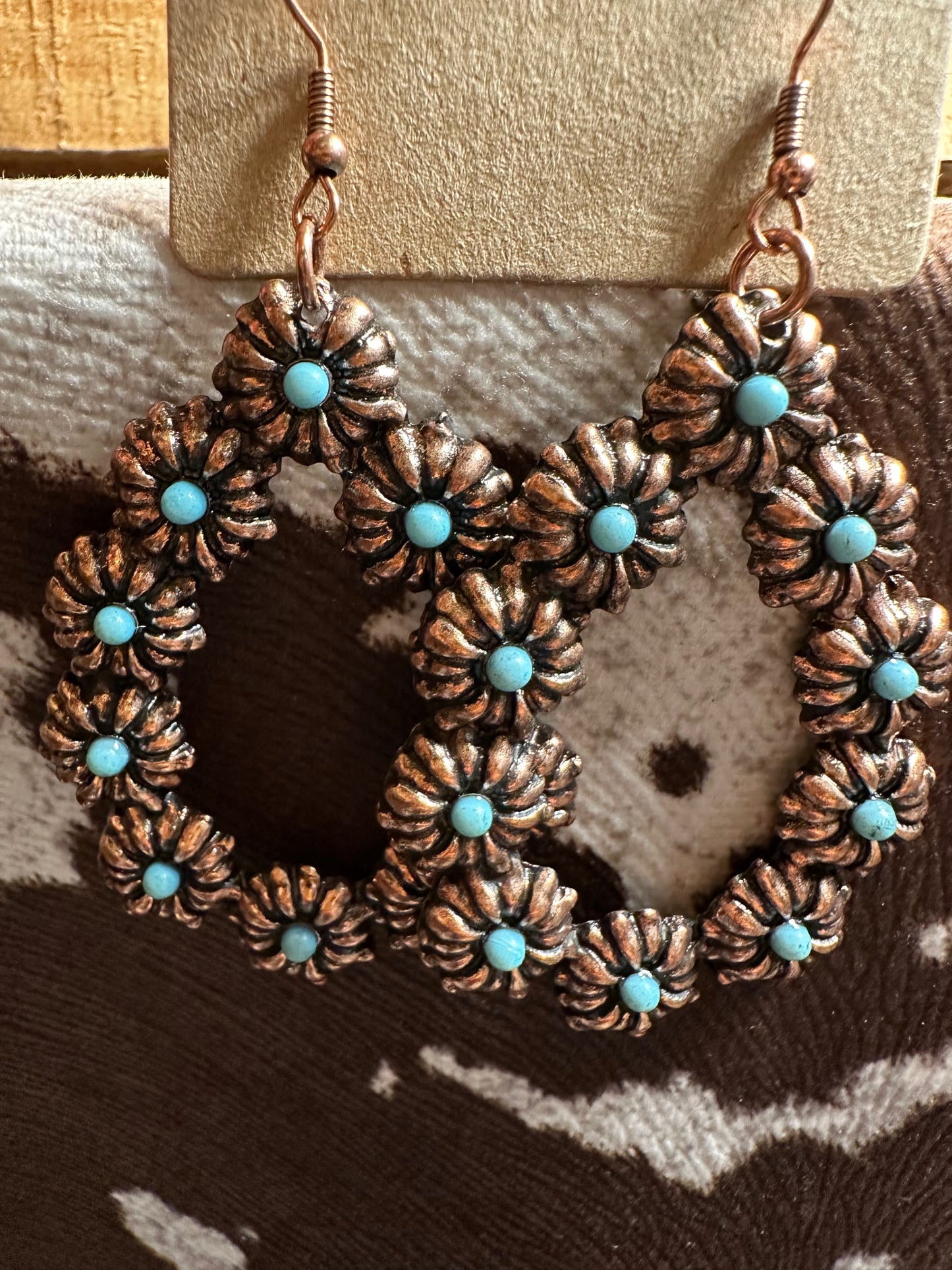 Copper turquoise flower drop