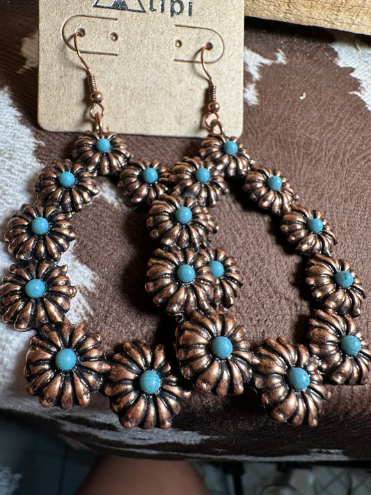 Copper turquoise flower drop
