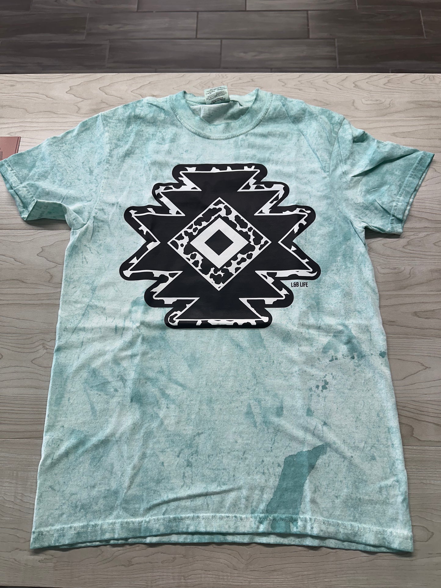 aztec print distressed t-shirt sky blue