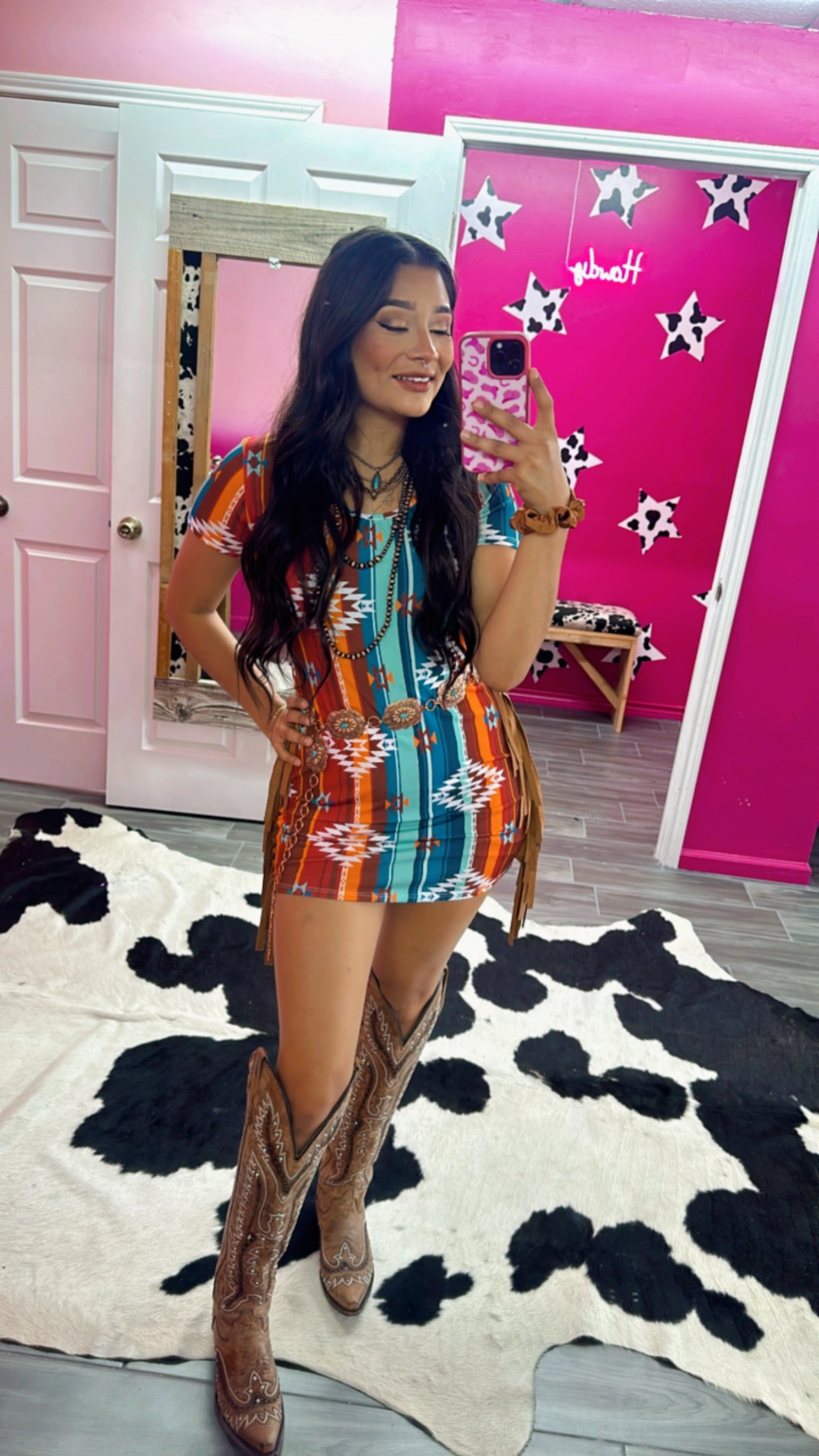 Multi colored Aztec fringe dress