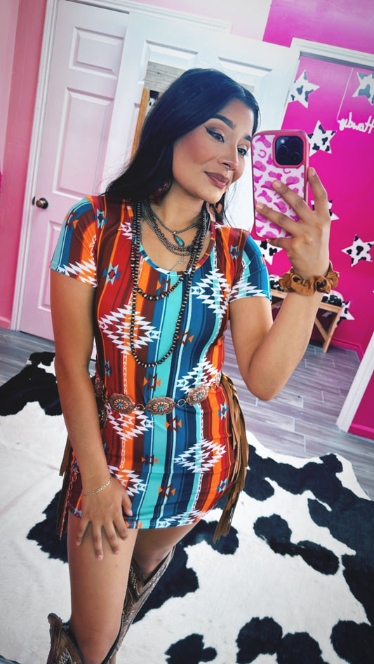 Multi colored Aztec fringe dress